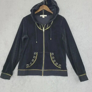 Boston Proper Black Velvet Zip-Up Hoodie With Grommet Pocket Details Size M 1PT